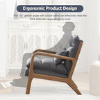 INZOY Mid Century Modern Accent Chair with Wood Frame, Upholstered Reading Armchair with Waist Cushion, Double Padded Accent Chair, Side Chair for Living Room Bedroom Office, Easy Assembly, Grey