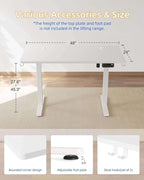 YIHAYO Electric Standing Desk, 48 x 24 Inches Stand Up Desk with Splice Board, Adjustable Height Desk, Computer Desk for Home Office, White Frame/White Top