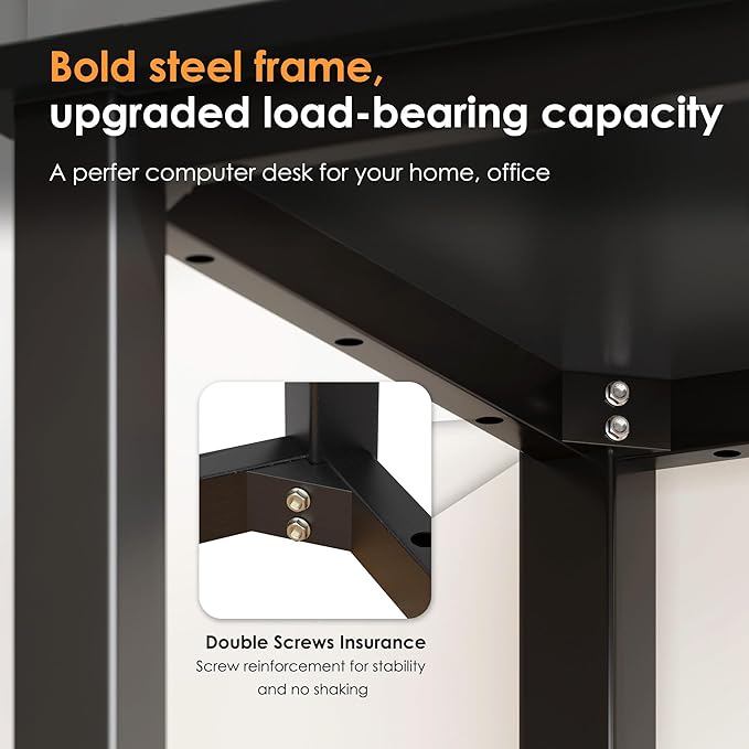 Need 63 Inch Large Computer Desk - Modern Simple Style Home Office Gaming Desk, Basic Writing Table for Study Student, Black Metal Frame, Black