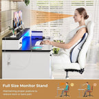 BTHFST Executive Desk with File Drawer, Computer Desk with Monitor Stand, Home Office Desk with Drawers & Storage Cabinet, Writing Desk with Charging Station & LED Lights, White