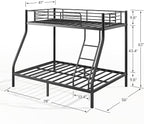 Twin Over Full Bunk Bed for Adults with Stairs, Metal Bunk Beds Twin Over Full Size for Teens Dorm Bedroom Guest Room,Heavy Duty Bunk Beds with Ladder and Guardrail, No Box Spring Needed,Black