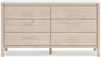 Signature Design by Ashley Cadmori Casual Bohemian Dresser with Post Legs and 6 Drawers, Replicated Marble Top, Wood, 35" High, White and Light Brown Finish