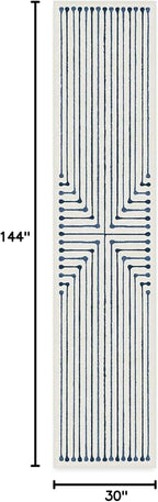 RUGGABLE x Jonathan Adler Machine Washable Modern Runner Rug – Inkdrop Slate Blue 2.5x12, Stain-Resistant, Non-Slip – Washable Rug for Hallway, Entryway, Living Room & Kitchen–with Standard Pad