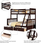 Merax Wood Bunk Bed with Two Drawers,Convertible Wood Bunk Bed with Ladders and Two Storage Drawers,Solid Wood Detachable Bed Frame with Ladders, Twin Over Full Size, Espresso