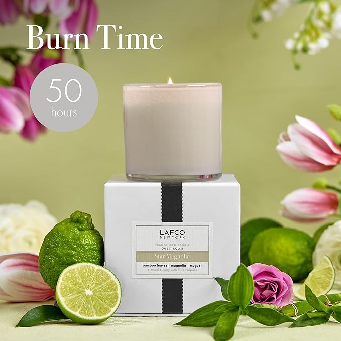 LAFCO New York Classic Candle, Star Magnolia - 6.5 oz - 50-Hour Burn Time - Reusable, Hand Blown Glass Vessel - Made in The USA