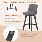 MINCETA Bar Stool, 30 Inch Upholstered Barstool with Low Tufted Back and Footrest, Swivel Counter Height Barstool for Kitchen Island Home Bar Performance Fabric Gray