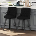 MINCETA Set of 2 Upholstered Bar Stools - 26 Inch Swivel Counter Height Stools with Low Tufted Back, Footrest & Performance Fabric - Round Seat for Kitchen Island & Home Bar Black