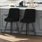 MINCETA Set of 2 Upholstered Bar Stools - 26 Inch Swivel Counter Height Stools with Low Tufted Back, Footrest & Performance Fabric - Round Seat for Kitchen Island & Home Bar Black