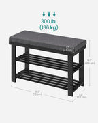 SONGMICS Bamboo Shoe Bench, 3-Tier Shoe Rack Organizer for Entryway, Living Room, Bench Seat Holds Up to 300 lb, 11.9 x 28.3 x 19.2 Inches, Ink Black and Slate Gray ULBS604B01