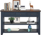 LKTART Solid Wood Console Table Sofa Table with Storage Drawers and Bottom Shelf Entryway Table for Entry Hallway Foyer Sofa Couch Table Easy Assembled (48.8" Blue)