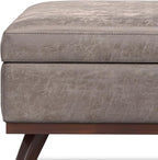 SIMPLIHOME Owen 40 inch Wide Mid Century Modern Square XL Coffee Table Storage Ottoman in Distressed Grey Taupe Vegan Faux Leather, Assembled, for The Living Room, Entryway and Family Room
