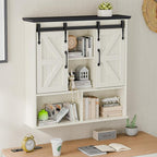 Vabches Bathroom Wall Cabinet, Farmhouse Medicine Cabinet with Double Sliding Barn Door and Adjustable Shelves, Wooden Vintage Storage Cabinet Wall Mounted for Bathroom, Kitchen, White and Black