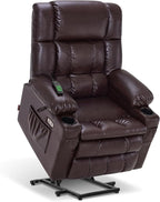 MCombo Dual Motor Power Lift Recliner Chair for Elderly, Lay Flat Lift Chair with Heat and Massage, Cup Holders, USB Ports, Faux Leather 7890 (Dark Brown, Medium)