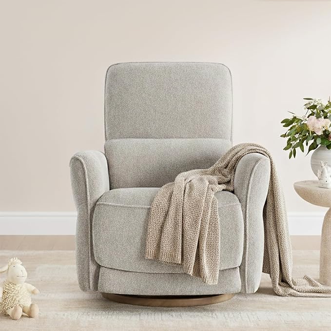 CHITA Power Nursery Rocking Chair, Swivel Glider Recliner Chair with Solid Wood Base, Bulit-in USB & Type-C Charging Ports for Living Room, FSC Certified, Taupe