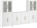 Crosley Furniture Roarke 3-Piece Modern Glass Door Sideboard Buffet Cabinet and Kitchen Storage Pantry Set, White