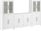 Crosley Furniture Roarke 3-Piece Modern Glass Door Sideboard Buffet Cabinet and Kitchen Storage Pantry Set, White