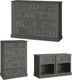 Farmhouse Dresser and Nightstand Sets, 4Pcs Bedroom Furniture Set, Nightstand Set of 2 & 55" Wide 9 Drawer and 44" Tall 5 Drawer Dresser with Large Drawers & Bar Handles, Grey
