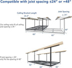 FLEXIMOUNTS 4x8 Overhead Garage Storage Rack, Adjustable Organization System, Heavy-Duty Metal Ceiling Racks, 750lbs Weight Capacity, Black, Classic Series
