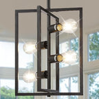 Black Chandelier Light Fixture Modern: 4-Light Farmhouse Kitchen Island Lighting, Geometric Dining Room Light Fixtures, Rustic Industrial Entryway Pendant Lights, for Living Room, Bedroom, Foyer
