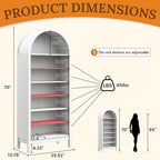 70" Tall Arched Shoe Cabinet, 7-Tier Shoe Rack with 3 Adjustable Shelves, Large Freestanding Shoe Organizer for Entryway, Closet, Hallway, Living Room (Arctic White)