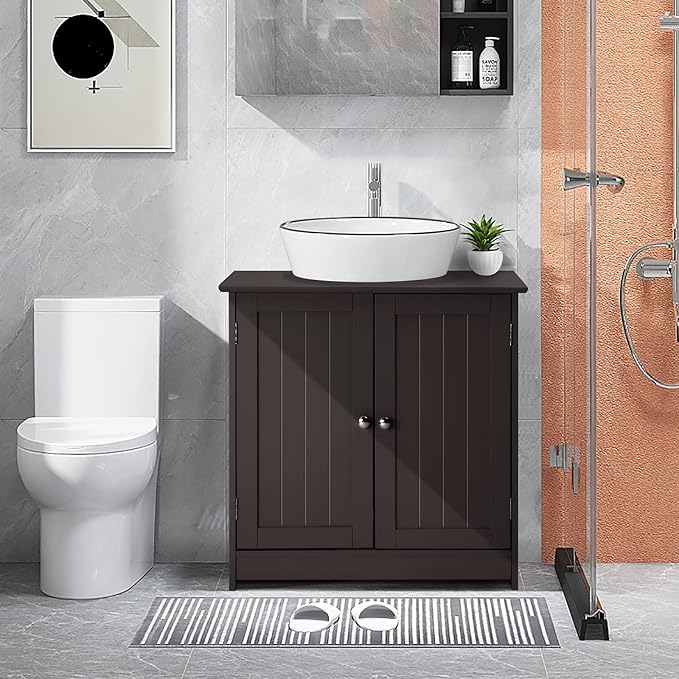 Bonnlo Pedestal Under Sink Storage Bathroom Vanity with 2 Doors Traditional Bathroom Cabinet Space Saver Organizer 23 5/8" x 11 7/16" x 23 5/8" (L x W x H) (Espresso)