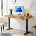 55x22 Inch Electric Standing Desk with One-Piece Desktop, Adjustable Height Computer Desk w/3 Storage Drawers & Power Outlets,Sit to Stand Up,Gaming Table for Home Office and Study, Natural Oak