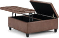 SIMPLIHOME Harrison 36 inch Wide Transitional Square Coffee Table Storage Ottoman in Distressed Umber Brown Vegan Faux Leather, Assembled, For the Living Room and Bedroom