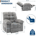 Recliner Rocking Chair with Massage and Heat, Wide Overstuffed Ergonomic Fabric Recliner with Breathable Upholstery, 2 Side Pockets & Remote Control for Living Room or Bedroom