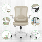 Office Chair, Ergonomic Comfort Home Desk Chair, Mid Back Gaming Chair with Wheels, Adjustable Height, Lumbar Support, Flip-up Armrest with 350LBS Capacity