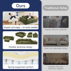 2025 New 108" Cloud Couch Sectional, Modular Sectional Sofa with L-Shaped Chaise, Deep Seat Sectional Modular Couch for Living Room, No Assembly Required (Green, Chaise Ottoman)