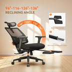 Newtral Office Chair Ergonomic with Footrest, Auto-Following Lumbar Support, High Back Desk Chair with 4D Armrest,136° Tilt Lock, Adjustable Seat Depth & Height (2D Headrest, Black)