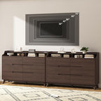 Dresser for Bedroom with 6 Drawers, 55" Large Dresser & Chest of Drawers with Charging Station, Wood Closet Clothes Storage Long Dressers Organizer for Bedroom Living Room Hallway, Brown