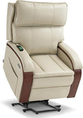 MCombo Power Lift Recliner Chair Sofa with Massage and Heat, Adjustable Headrest for Elderly People, Solid Wood Armrest, USB Ports, Side Pockets, Faux Leather 7917 (Cream White, Medium)