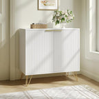 Fluted Storage Cabinet, 2 Doors Sideboard Buffet Cabinet, Modern Wood Accent Cabinet with Adjustable Shelves, Console Table for Living Room, Hallway, Entryway, White