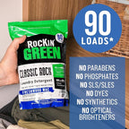 Rockin' Green Classic Rock Laundry Detergent (90 Loads), Plant based, All Natural Laundry Detergent Powder, Vegan and Biodegradable Odor Fighter, Safe for Sensitive Skin, 45 oz (Freshwood Mac)