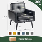 Mid Century Accent Chair, PU Leather Modern Chair with Wooden Frame, Cozy Armchair Reading Chair with Comfy Back for Apartment, Living Room, Bedroom, Waiting Room, Small Space, Corner, Black