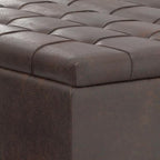 SIMPLIHOME Harrison 40 inch Wide Transitional Square Large Coffee Table Storage Ottoman in Distressed Brown Vegan Faux Leather, Assembled, for The Living Room and Bedroom