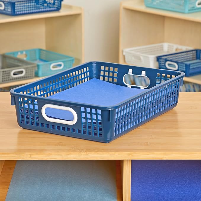 Really Good Stuff Paper Basket, 14" x 10" x 3-1/4" - 6 Pack, Navy, Plastic Mesh Paper Basket for Classroom, Home and Office, Fits A4 Paper, Documents, Files, Magazines