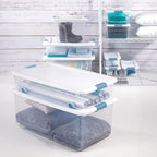 Sterilite 18-Pack Latching Box, Under Bed Storage Bins with Lids, Clear Plastic, 25 Quart - Heavy-Duty Organizing Containers for Closet, Bathroom, and Office