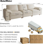 EASE MOOSE 3 Seater Deep Seat Sectional Sofa,Scratch Resistant Faux Leather Material, Oversized Modular Couch for Living Room,Modern Comfy Sofas for Small Spaces, Beige
