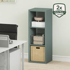 Furinno Cubicle Book Shelf, 3-Cube Thick Frame Bookshelf, Horizontally & Vertically Reversible Bookcase with Open Back, 14.6" x 15.9" x 44", for Living Room, Bedroom, Home Office, Sage Green