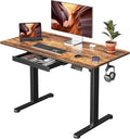FEZIBO Electric Standing Desk with Drawers, 48 x 24 Inch Height Adjustable Desk with 3 Memory Presets, Sit Stand Up Desks for Home Office, Rustic Brown