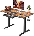 FEZIBO Electric Standing Desk with Drawers, 48 x 24 Inch Height Adjustable Desk with 3 Memory Presets, Sit Stand Up Desks for Home Office, Rustic Brown