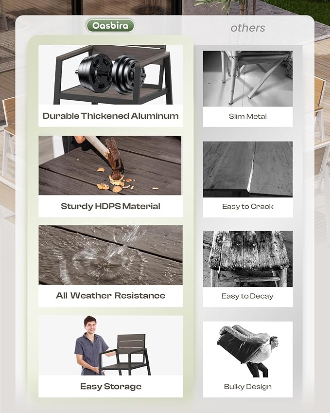 Aluminum Patio Dining Sets 5-Piece Outdoor Dining Sets with Umbrella Hole Wood-Like Table and Chairs, Outdoor Furniture Sets All Weather for Garden, Backyard, Lawn, and Poolside, Charcoal