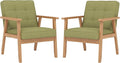 KCC Mid-Century Modern Linen Fabric Accent Chair Set of 2, Upholstered Tufted Leisure Chair Comfy Reading Side Chair with Armrest and Solid Wood Frame for Living Room Bedroom Balcony(Green)