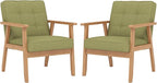 Modern Accent Chair with Arm Rest Set of 2, Upholstered Linen Fabric Leisure Chair Comfy Side Chair with Backrest Button and Wooden Frame for Living Room Bedroom Reading(Green)
