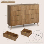 CARPETNAL Fluted 9 Drawer Dresser for Bedroom, 55" Wide Wooden Chest of Drawers with Rounded Corners, Gold Handles, Modern Storage Organizer for Bedroom, Hallway(Walnut)