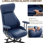 Home Office Desk Chair, PU Casters Ergonomic Computer Chair with Lumbar Support, Adjustable Height, 360°Rolling Swivel Chair, High Back Executive Task, Padded Armrests Chair, Blue Leather