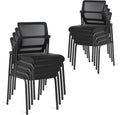 CLATINA Stackable Waiting Room Chair with Adjustable Mesh Backrest, Armless Office Guest Reception Chairs with Leather Cushion and Ergonomic Lumbar Support for Conference Lobby Side School, 8PK, Black