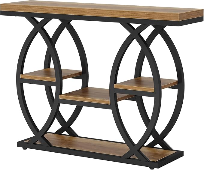 Tribesigns 39.4" Console Table, Industrial 4-Tier Sofa Table Entryway Table with Storage Shelves, Narrow Wood Accent Tables with Metal Frame for Small Spaces, Hallway, Foyer, Brown